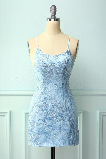 Cintas de espaguete azul céu vestido bodycon